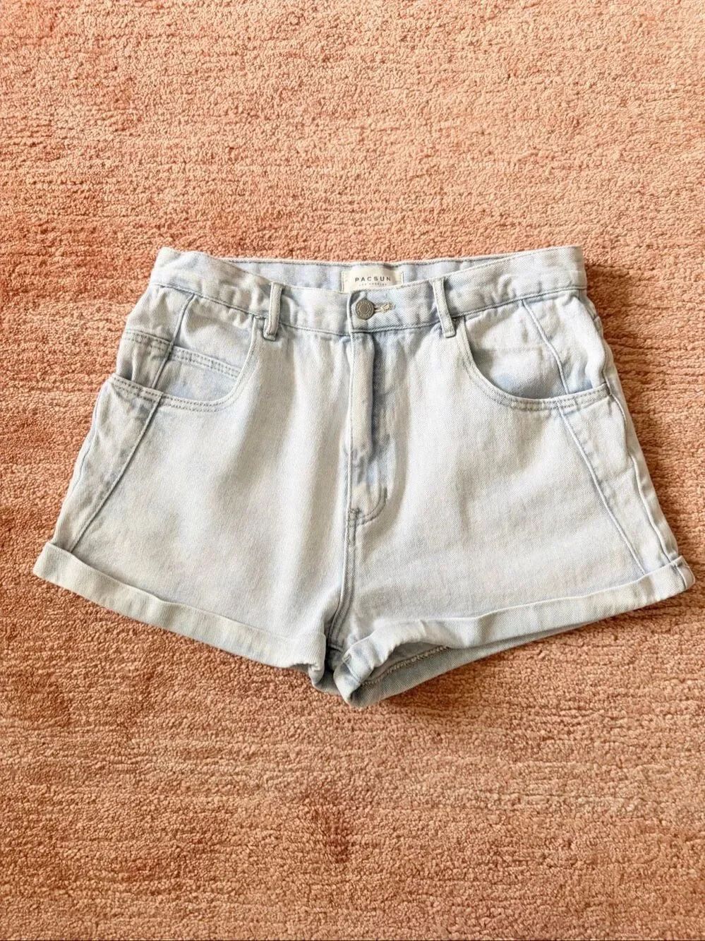 PacSun Mom Denim Shorts Light Wash High Rise Cuffed Size 29